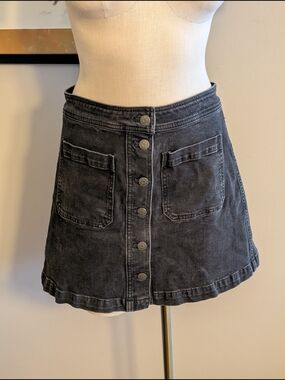 Madewell Washed Faded Black Button-Front Mini Jean Skirt